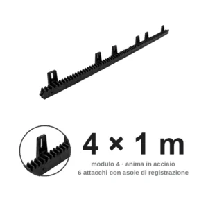 Cremagliera in nylon modulo 4 con anima in acciaio, confezione da 4 barre da 1 metro
