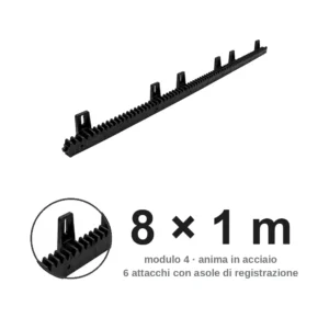 Cremagliera in nylon modulo 4 con anima in acciaio, confezione da 8 barre da 1 metro