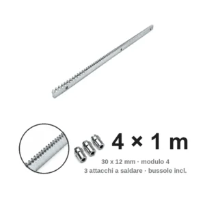Cremagliera zincata 30x12 modulo 4, confezione da 4 barre da 1 metro