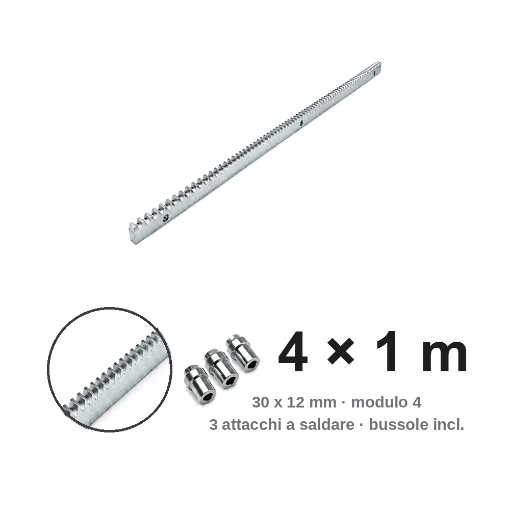 Cremagliera zincata 30x12 modulo 4, confezione da 4 barre da 1 metro