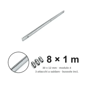 Cremagliera zincata 30x12 modulo 4, confezione da 8 barre da 1 metro