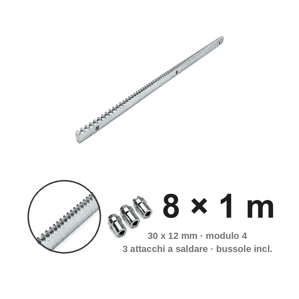 Cremagliera zincata 30x12 modulo 4, confezione da 8 barre da 1 metro